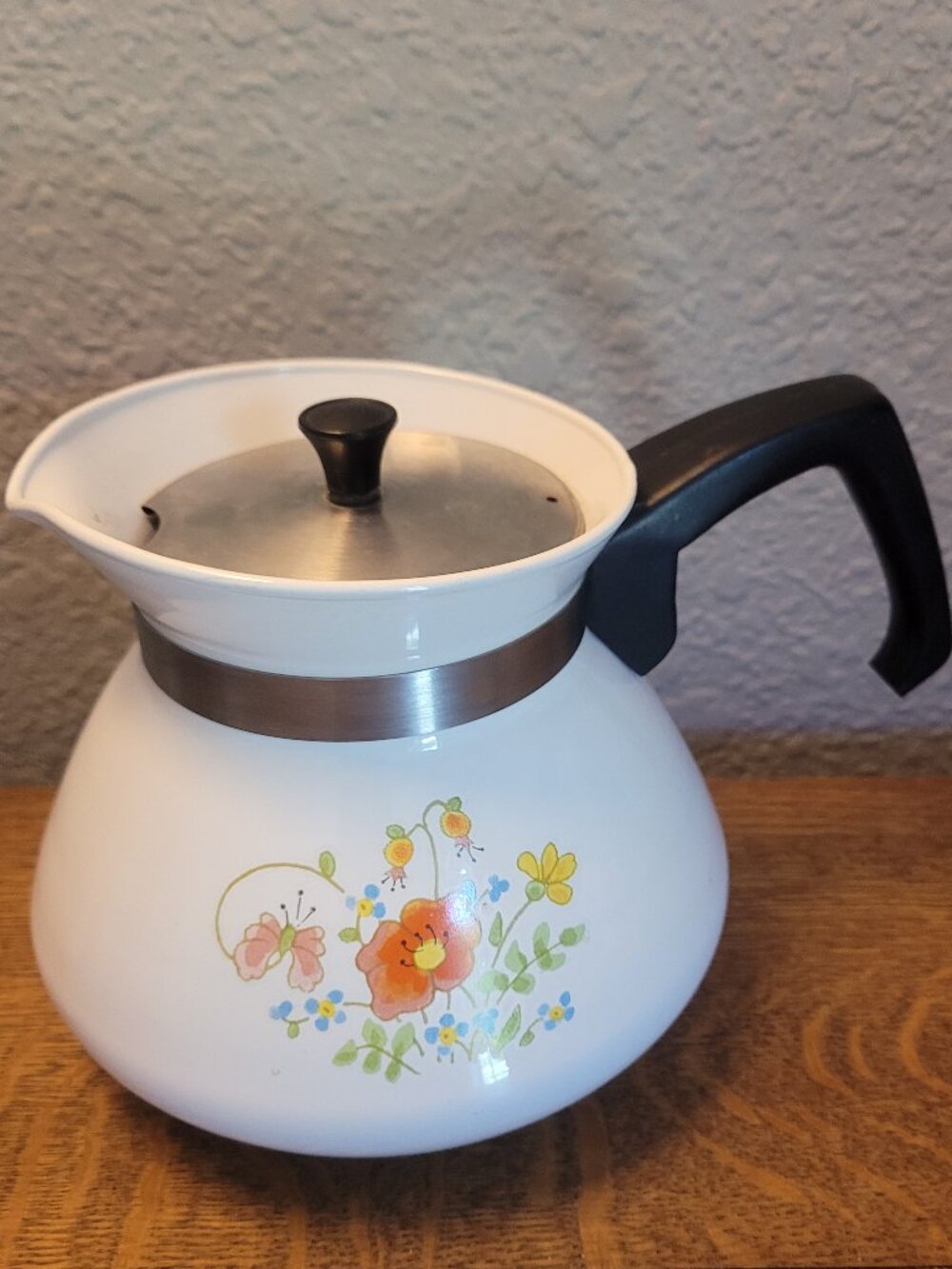 Corning Ware Wildflowers 6 Cup Teapot Metal Lid P-104 Vintage Coffee Pot